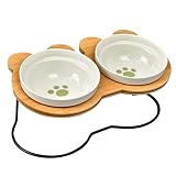 Fkstyle【ご飯もお水も】ペット フードボウル 2個セット 陶器 猫 犬 食器 傾斜 ダブル 食べやすい 食器台 スタンド セット 餌入れ 水入れ 吐き戻しにくい おしゃれ 肉球柄 [並行輸入品]