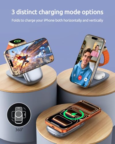 Vexirum 3-in-1 Wireless Charging Station for MagSafe,Foldable Magnetic Stand for iPhone 17/Air/16/15/14/13/12 Series, Apple Watch/AirPods,15W Fast Wireless Charger for Home/Office/Travel - Image 7