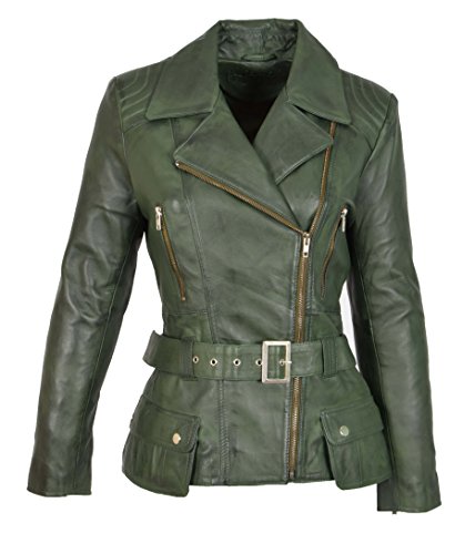 Manteau ceinturé en cuir ajusté Mary style biker motard italien