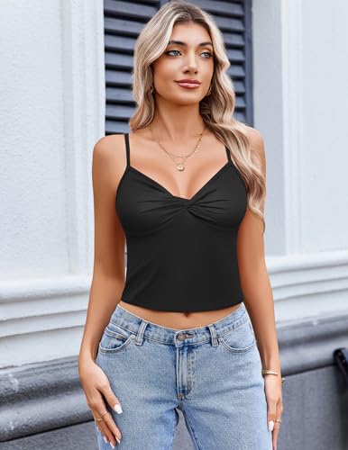 Avidlove Women's Twist Front V Neck Tank Top Spaghetti Strap Crop Tops Double Lined Camisole Summer2