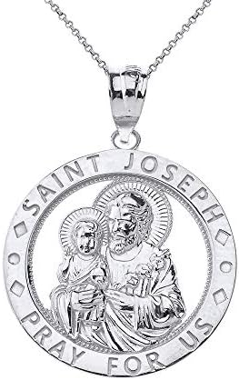 Sterling Silver Saint Joseph Pray For Us Round Charm Pendant Necklace image 5