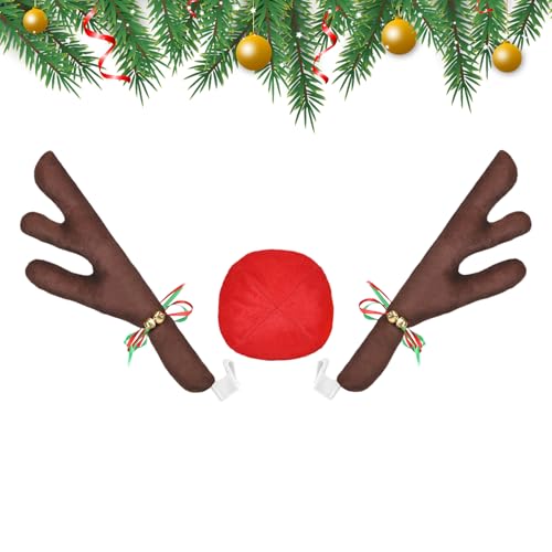 manhegari Astas de coche de Navidad - Decoración de ciervo para el exterior del coche, accesorios de peluche para campo de golf, fiesta de vacaciones