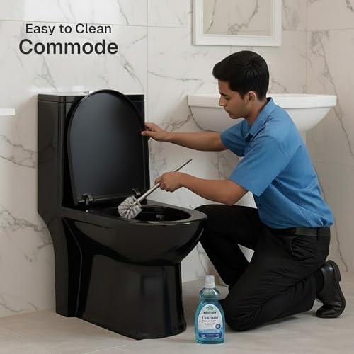 Image of KrissKross Premium Ceramic Rimless One Piece Western Toilet /Commode for Toilet /European Commode With Soft Close Seat Cover For Lavatory /Washdown Flush Commode With - S Trap Outlet (Matte Black)
