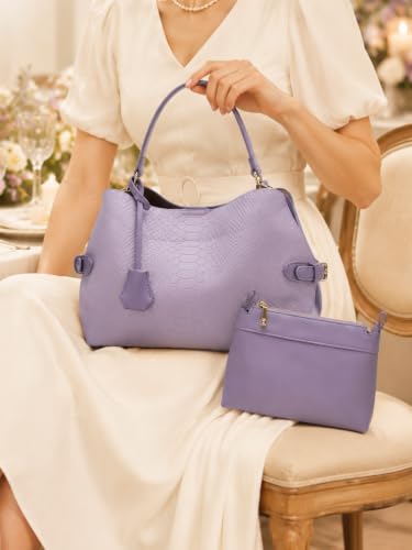 Image of Women Snake Embossed & Faux Suede Hobo Handbag Set Shoulder Crossbody Purse