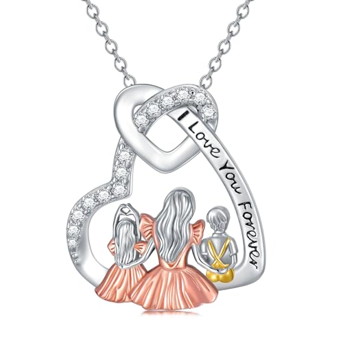 Dorunmo Mom Necklace 925 Sterling Silver Mother and Daughter son Necklace Daughter Gift from Mother Heart Pendant Mom Jewelry for Women
