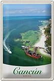 Cartel de chapa 30 x 20 cm Cancún México playa mar barcos - DekoNo7