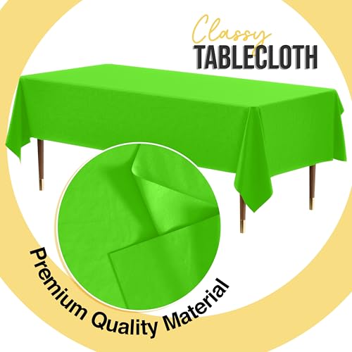 Image of Exquisite Lime Green Rectangle Tablecloth 54 inchx108 inch - 48 Pack | Plastic Tablecloth, Disposable Table Covers Rectangle for Parties, Weddings, Holidays & Party Supplies