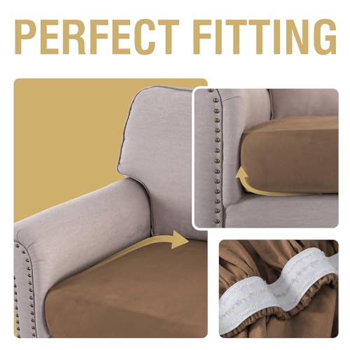 H.VERSAILTEX Suede Seat Cover Stretch Chair Covers for Living Room Pet-Friendly Couch Covers Thick Soft Sofa Slipcovers Washable(1 Piece Chair Cover, Mocha)