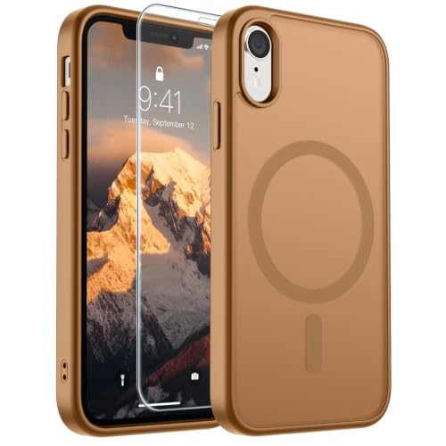Image of SUPFINE Magnetic for iPhone XR Phone Case Brown | With Screen Protector, Translucent Matte, Compatible with MagSafe, Military Grade Drop Proof, Rugged Shockproof Protective