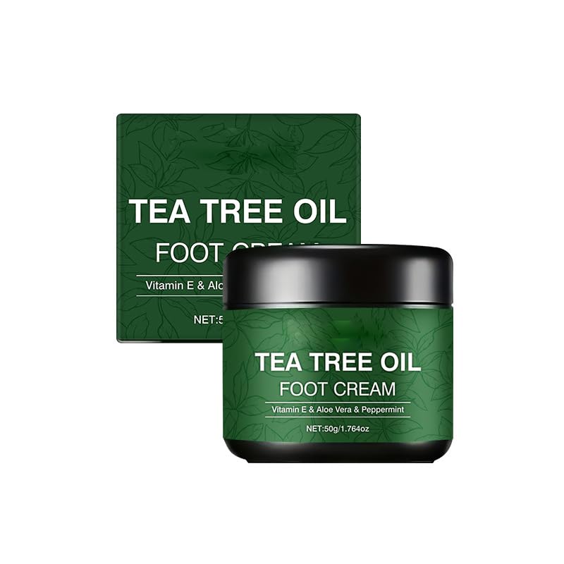 Tea Tree Oil Foot Cream, 1.76oz Moisturizing Foot Balm with Aloe Vera & Peppermint, Dry Cracked Feet Repair Cream for Soft, Smooth Heels