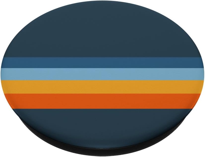 Vintage Blue, Yellow, and Orange Horizontal Stripes Pattern PopSockets Adhesive PopGrip - Image 2