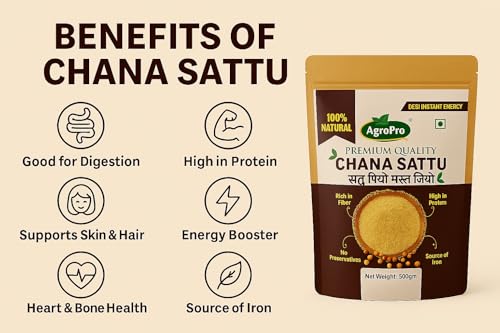 Image of AgroPro Chana Sattu Flour, 100% Natural, High in Protein, Rich in Fiber, Source of Iron, 500gm, Made from Roasted Bengal Gram