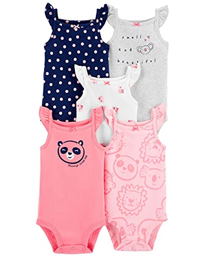 Kit Body Carter's 5 Peças Regata Babadinhos Panda Rosa Bebê Menina (24M)