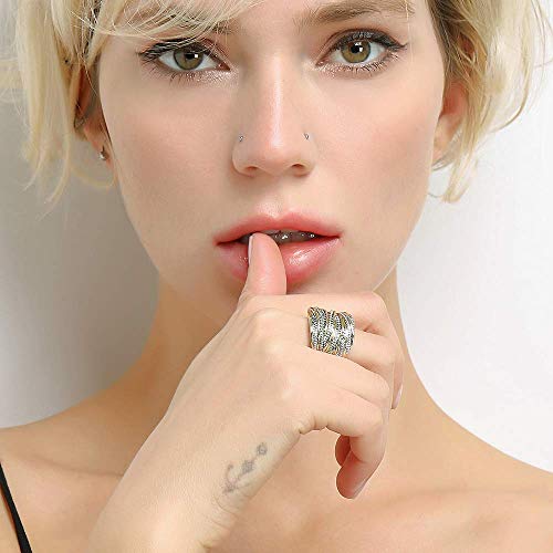 Mytys 2 Tone Intertwined Crossover Statement Ring Fashion Chunky Band Rings For Women Black Gold Silver Rose Gold Plated Wide Index Finger Rings Costume Jewelry (Gold And Silver Size 8) #TOP1