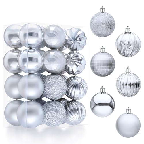 JOIEDOMI 24 Pcs Silver Christmas Balls Ornaments, 2.36" Christmas Tree Ornaments Set, Shatterproof Xmas Balls Hanging Decorations for Tree Wreath Garland Holiday Wedding Indoor Party Decor