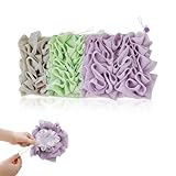 3-Pack Loofah Washcloth Combo 2-in-1, Exfoliating Shower Pouf with Bar Soap Pocket for Body Wash and Smooth Skin, Green Purple Khaki