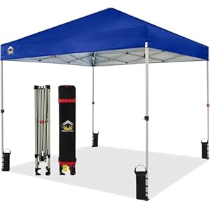 CROWN SHADES 8×8 Pop Up Canopy – Beach Tent with One Push Setup – Easy Outdoor Sun Shade for Events, Parties, Camping – Gazebo with STO-N-Go Cover Bag, Silver Coated Top, Blue