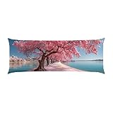 Almohada Corporal Larga Paisaje de Flores de Cerezo Cojin Embarazo 30x90cm – Almohada Larga para Dormir de Lado Cojín para Descanso Maternidad y Lactancia Embarazadas, Funda de Terciopelo b-948