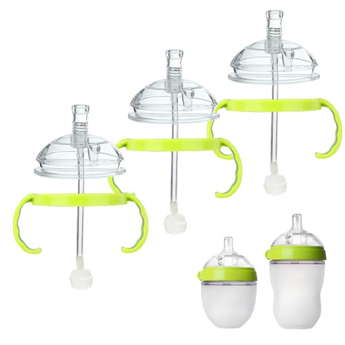 Sippy Cup Conversion Kit for Comotomo Baby Bottles Soft Straw Top and Weighted Transition Cup Kit with Handles Set of 3