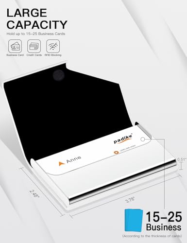 Image of Padike Business Card Holder, Upgraded Leather Business Card Case Pocket Card Holders for Men or Women, Metal Slim Name Card Holder RFID Blocking Business Card Carrier with Magnetic Closure (Y-WH)