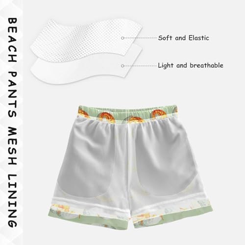 Pigsaly Boys' Swim Board Shorts Green Watercolor Fire White Golf Balls Boy's Swim Trunks Kids Swimwear M4