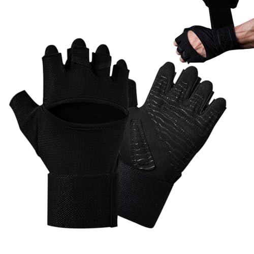 Genérico Guantes De Entrenamiento: Equipo De Levantamiento De Pesas Transpirable con Medio Dedo con Muñequeras Ajustables, Guantes De Entrenamiento Antideslizantes | para Gimnasio Ejercicio Fitness