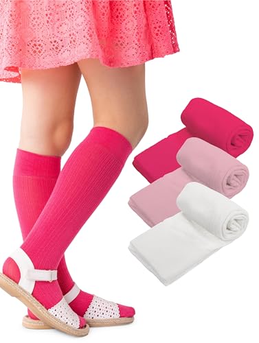NOQ 3er-Pack gerippte Kniestrümpfe für Mädchen 100 Den: weiche warme dehnbare Viskosemischung erhältlich in modischen Farben für alltäglichen Komfort für Kinder - Mix 18/22