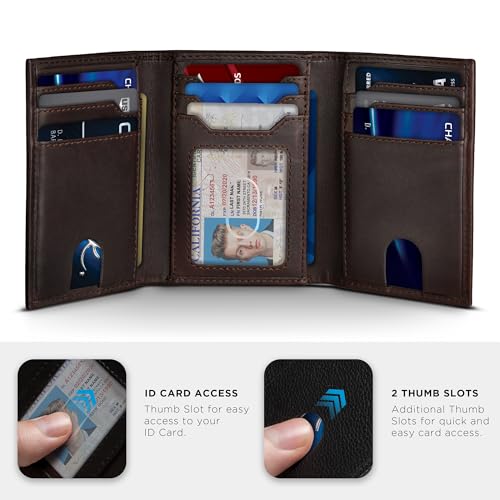 Image of SERMAN BRANDS Trifold Wallet for Men - RFID Blocking Full Grain Leather, 11 Card Slots & ID Window, Slim Everyday Carry, Durable Stitching, Gift for Him