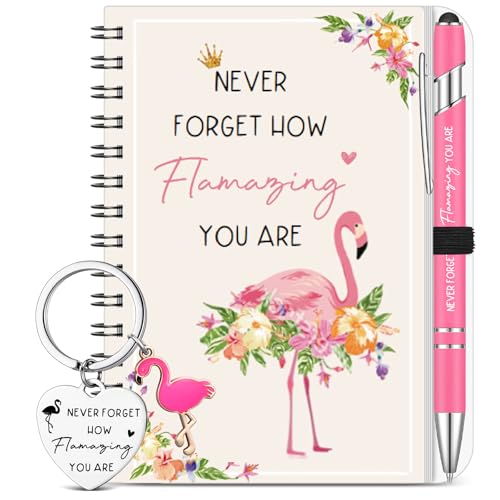 Hestya 3 Pcs Valentine Flamingo Gift Set for Women Included Flamingo Portable Notebook Ballpoint Keychain Positive Gift for Birthday Party Valentine's Day