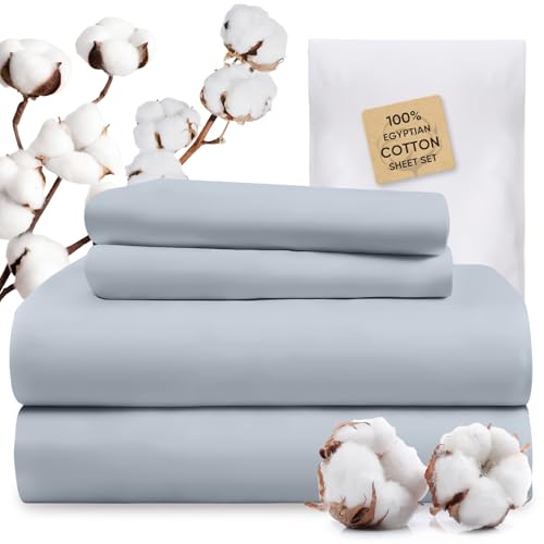 Image of 1200 Thread Count 100% Egyptian Cotton Sheets Bed Set for RV Camper,Thickness,Long-Lasting Durability,Resists Pilling,Deep Pocket Up to 18 inch,with a Laundry Bag (French Blue, Full)