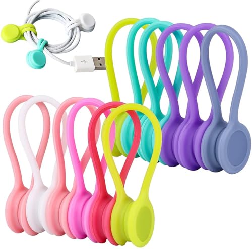 Heyumybit Clips Magnéticos para Cables,10 Pcs Bridas Magnéticas de Silicona,Clips de Cable Magnetico,Administrador de Cables USB para Oficina Escuela Hogar