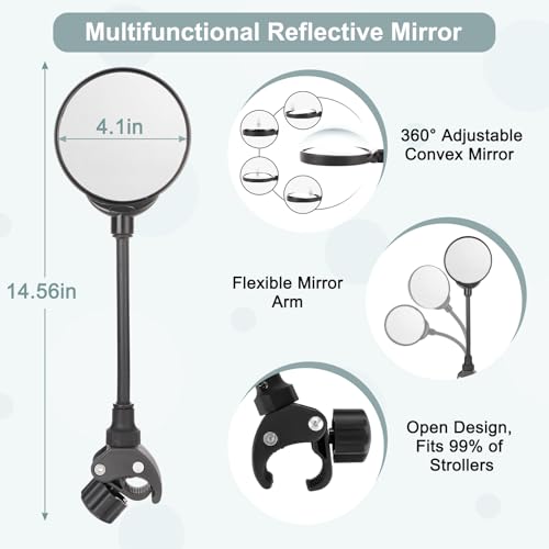 Image of Stroller Mirror - Adjustable 360 Stroller Mirror to See Your Baby's Face on Stroller Walks, Baby Shower Gifts for New Mom, New Parents, Universal Stroller Accessories (C-Clamp)