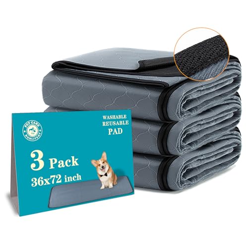Image of Bunlitent Washable Pee Pads for Dogs 3 Pack, 36x72, Reusable Puppy Pads, Reusable Pee Pads with Quick Dry, Anti-Slip Dog Cat Pee Pads, Whelping Pads, Dog Pen Mat