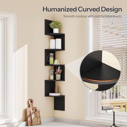 Image of HOOBRO Corner Shelf Wall-Mounted, Set of 2 Floating Corner Shelves for Wall, 5-Tier Corner Bookshelves for Living Room, Bedroom, Bathroom, Home Office, Black BK26BJP201