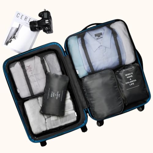 Travel Packing Cubes, VAGREEZ Lightweight Luggage Organizers Bags Set for Carry on Suitcase(Black)