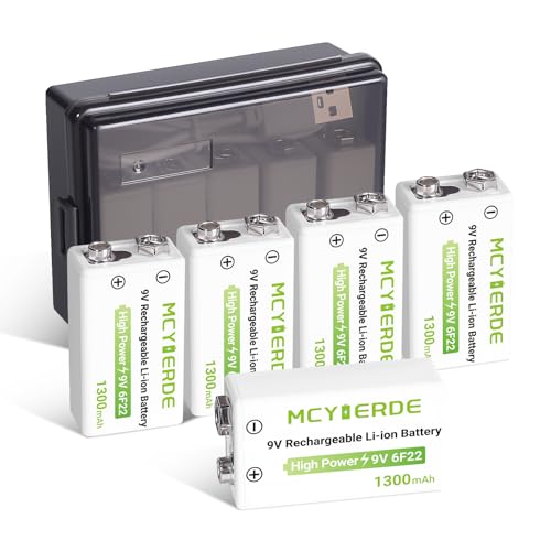 MCYIERDE 5-Pack 9V Lithium Batteries 1300mAh with USB-C