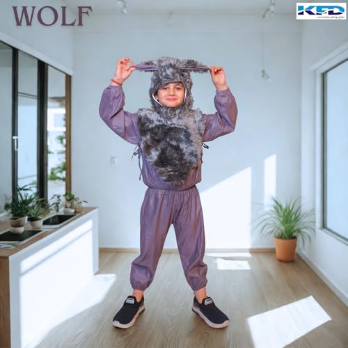 Image of Kaku Fancy Dresses Fleece Wolf Wild Animal Costume For Kids - Grey, 5-6 Years | Animal Fancy Dress For Boys & Girls