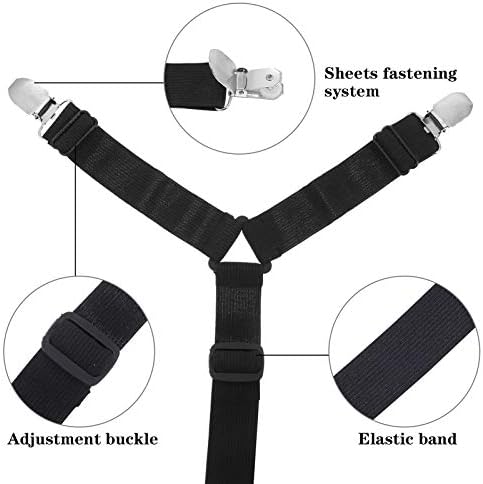 Opopark Bed Sheet Fasteners, Adjustable Long Bed Sheet Holder Straps Heavy Duty Bed Sheet Clips for All Square Mattresses Fitted Sheets Flat Sheets (Black)