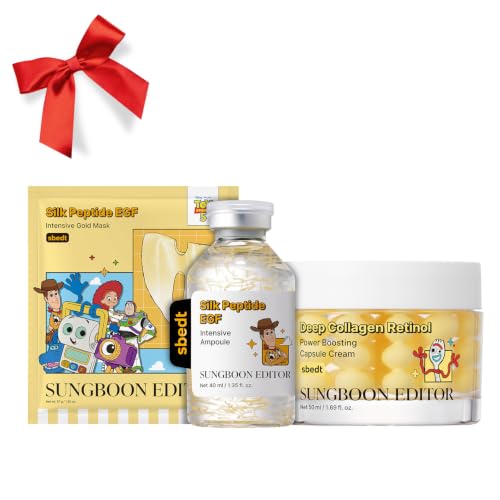 SUNGBOON EDITOR Golden Firming Trio, Silk Peptide EGF Gold Mask 4EA+EGF Silk Peptide Ampoule+Deep Collagen Retinol Capsule Cream, [TOY STORY 5] EDITION