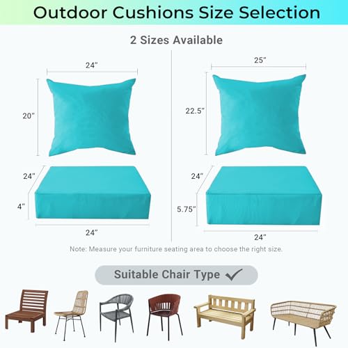 Image of IPYNBAP Outdoor Cushions for Patio Furniture,Outdoor Seat Cushion Set 24 x 24 x 5.75 Inch,Waterproof & Fade Resistant Outdoor Chair Cushions,Deep Patio Chair Cushion with Removable Cover,Teal