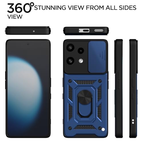 Image of Pikkme Back Cover for Nothing Phone 3a Lite 5G | 360 Protection Case | Sliding Camera Shield Cover & Ring Holder Stand D10 Tough Armor Bumper Case (Blue)