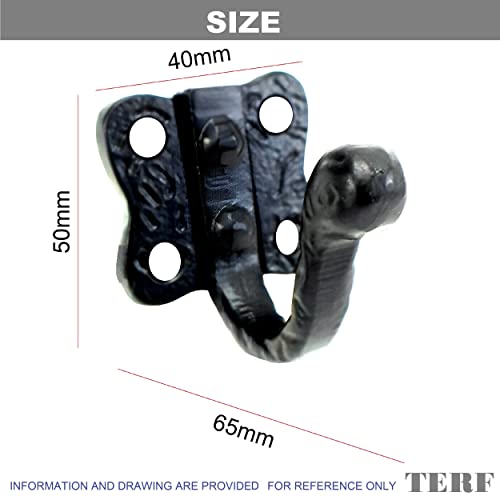 TERF® Traditional Vintage Style Antique Black Coat Hooks 50mm (2 inch) Wall Mounted & Door Hooks Hat Coat Robe Hooks for Bathroom Bedroom Kitchen Office Drawing Room with Fixing Screw - Image 3