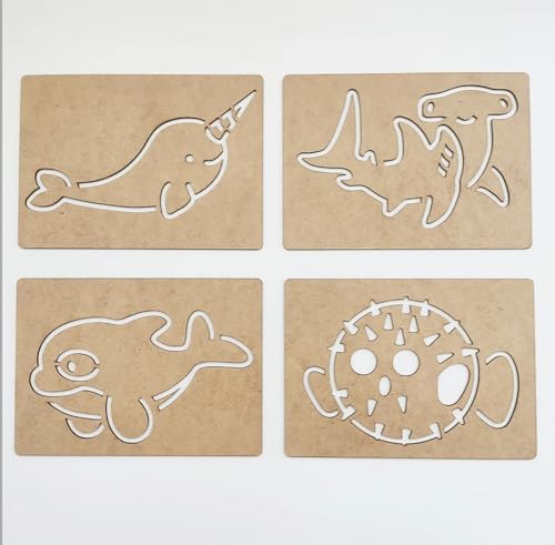 Image of Cliths 18-Piece Montessori Sea Ocean Animals Stencil Set - Wooden Toys for Skill Development and Learning