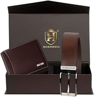 HORNBULL Mens Combo Brown Wallet and Belt | Men's Gift Combo | Diwali Gift Basket Set for Men | Wallets Men, BW9295-BROWN, Bi-Fold Wallet