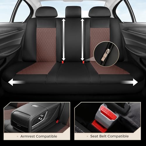 Image of Coverado Car Seat Covers Full Set, Leather Seat Covers for Front and Back Seat, Waterproof Car Seat Protectors with Splicing Design, Automotive Seat Cushions Universal for Most Cars, Black & Coffee