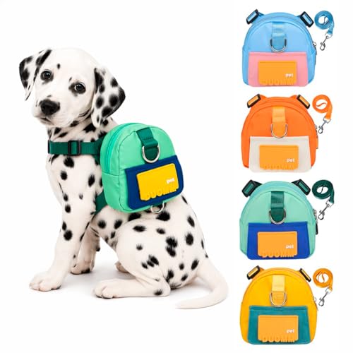 Mochila Coleira Guia Pet Peitoral Ajustável Animais Pequeno e Médio Porte Multiuso Pora Saquinho Para Fezes Ração Cores Sortidas Tamanhos P e M Trilha Viagem Passeio Diário Premium (Verde M)