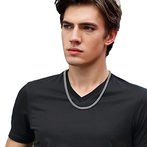 Fiusem 5mm Silver Tone/Gold Cuban Link Chain for Men, Mens Chain Necklaces, Stainless Steel Chain Necklaces for Men Women, 3.5/4/5mm3