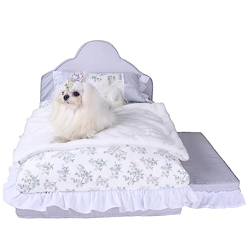 SmileyTails Nido per animali domestici di lusso deluxe a forma di principessa, comodo letto, divano per cani, gatti, cuccioli, gattini, cucce, cuscini (letto in spugna di lusso, grande)