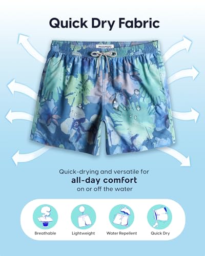 Image of maamgic Mens Swim Trunks 5 inch Quick Dry Beach Shorts Bathing Suits with Mesh Lining Pockets Floral InkBlue Medium