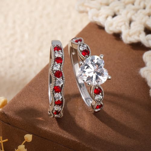 Jeulia 3 Carat CZ Solitaire Engagement Rings Halo Milgrain Heart Cut Sterling Silver Ring Set Promise Engagement Wedding Anniversary Rings Bridal Sets for Women2